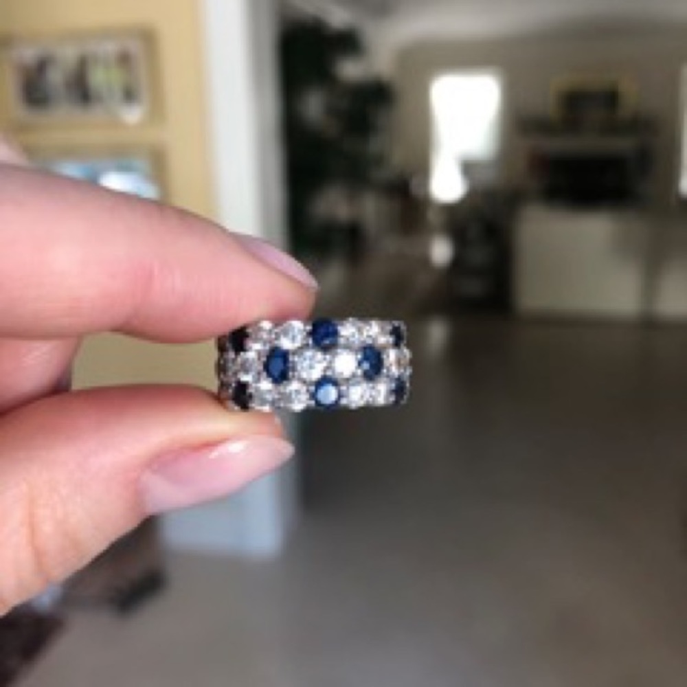 14k White Gold Diamond and Sapphire Ring - Picture 1 of 4